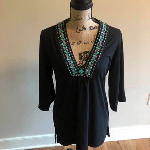 Dotti Three-Quarter-Sleeve Beaded Tunic Coverup